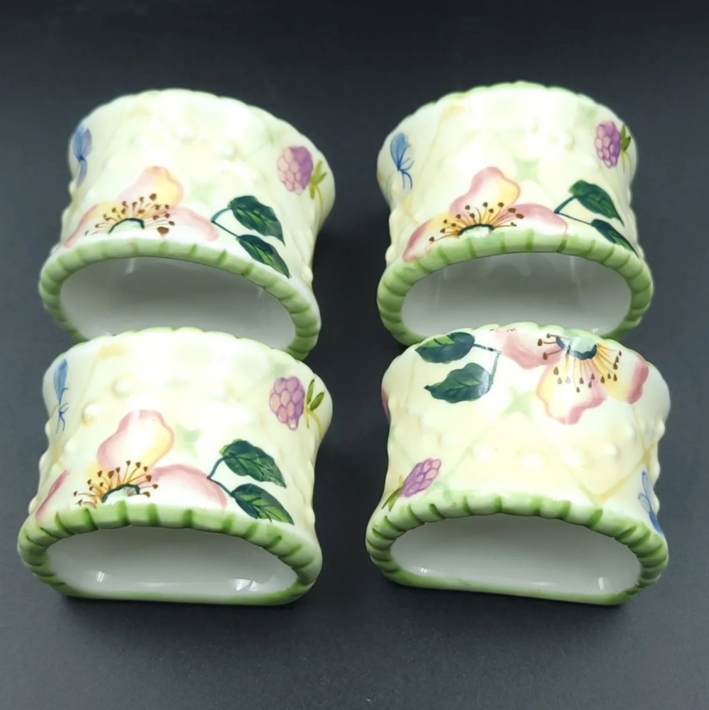 VTG Ceramic Napkin Ring Tracy Porter Evelyn Collection Floral Cottage Set Of 4